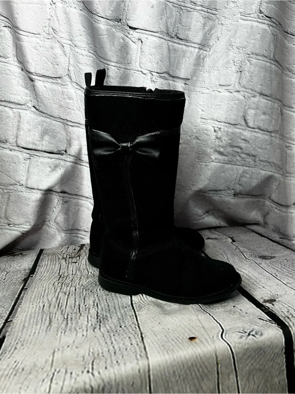 5/$20‎ Crazy 8 Toddler Girls Black Pleather Bow Faux Suede Tall Boots Sz 9 AS IS